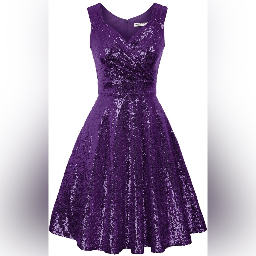 Grace Karin Purple Sequin Dress NWT!